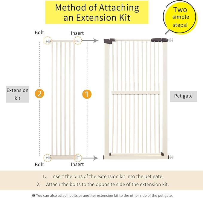 Lumizone Extra Tall Cat Gate Extension Kit 61.02" High Pressure Mounted 12.6" Extra Wide 1.37" Gap No Drilling Tall Pet Gate for Dogs (Cream, 61.02" H x 12.60" W, Extension)