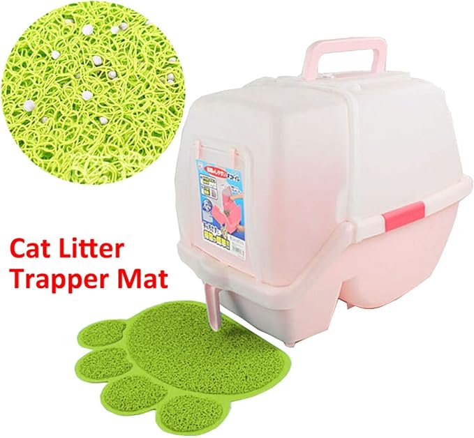 PVC Pet Dog Cat Puppy Kitten Dish Bowl Food Water Feeding Placemat, Non-Slip Cat Litter Mat Paw Shape, Rose Large
