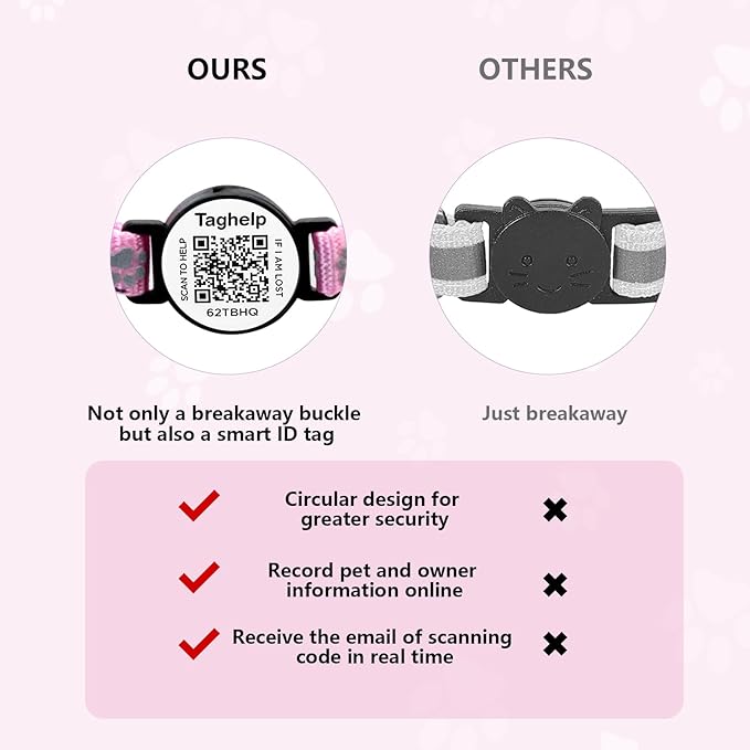 Cat Collar Breakaway with QR Code Name Tag, Reflective Kitten Collars with Bell, Cat ID Tag Personalized, Ultra-Durable, Adjustable, Quick Release, Fits Most Girl Boy Small Large Cats