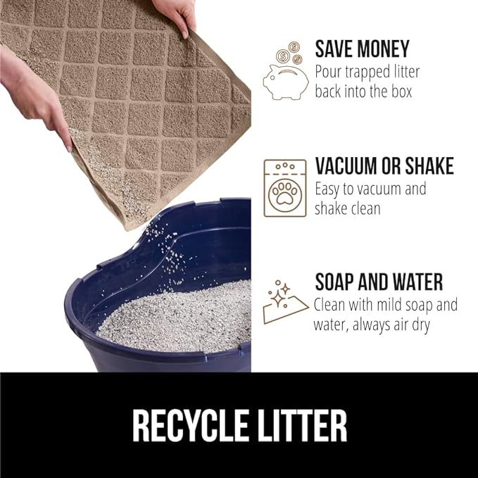 GORILLA GRIP Cat Litter Box Mat, 47x35, Water Resistant, US Designed Kitty Litter Trapping Mats, Easy to Clean, Scatter Control, Less Mess and Clean Floors, Kitten Supplies for Indoor Cats, Beige