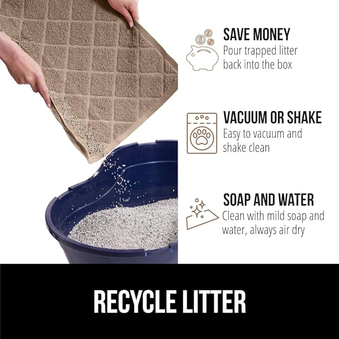 GORILLA GRIP Cat Litter Box Mat, Water Resistant, US Designed Kitty Litter Trapping Mats, Easy to Clean, Scatter Control, Less Mess and Clean Floors, Kitten Supplies for Indoor Cats, 17x11 Beige
