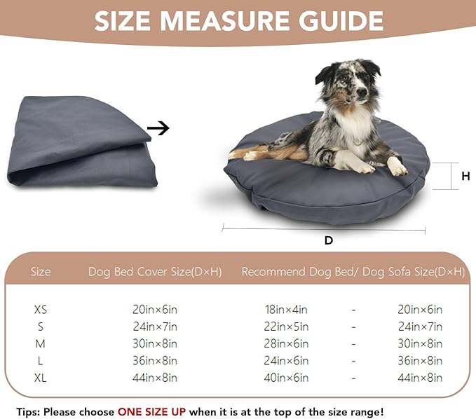 Dog Bed Cover Waterproof Machine Washable Replacement Mattress Protector Pet Bed Round 36x36 Inch Grey Polyester