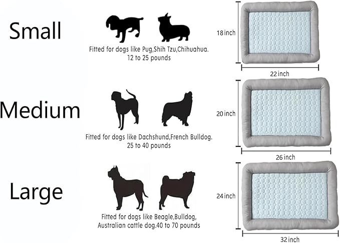 Cooling Dog Bed, Pet Mat with Quilted Design, Cooling Bed for Cats, Striped Border (Coffee, Small)