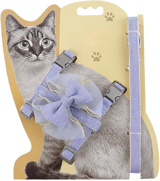 Adjustable Cat Harness with Leash and Bow-Tie, for Small to Medium Cats, Pink (Blue, M)