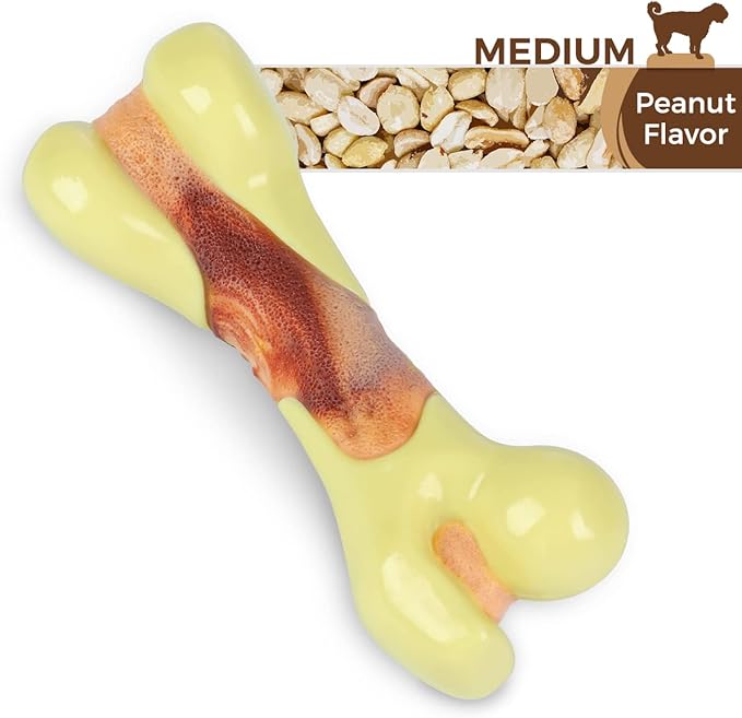 Tikaton Dog Chew Toys for Aggressive Chewers, Peanut Butter Flavor Durable Dog Teething Chew Toys Bones for Large/Medium/Small Puppies