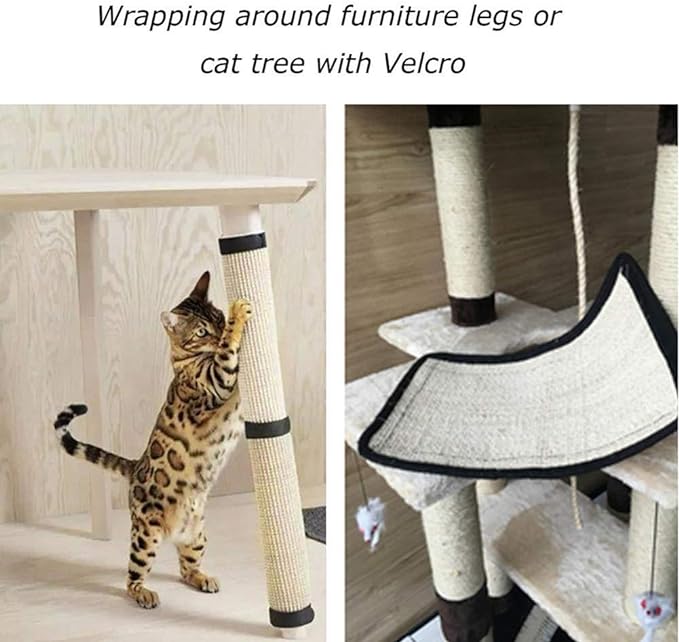 HAOZAIKEJI Cat Scratcher Mat, 2PCS Natural Sisal Cat Scratching Pad, Heavy Duty Couch Guard, Protecting Furniture, Easy Installation, Indoor, All Breed Sizes, Durable, Eco Friendly, Non Toxic