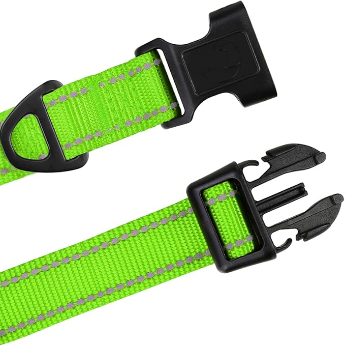 TagME Reflective Nylon Dog Collars, Adjustable Classic Pet Collar with Quick Release Buckle for Small Dogs, Green, 3/4" Width