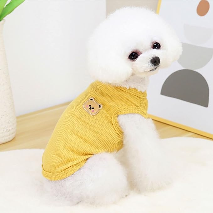 Cotton Dog & Cat Shirt Summer Lightweight Pet T-Shirts Soft Breathable Stretchy Tee Sleeveless Vest Dog Apparel for Small Dogs, 3PCS Yellow, Green, Light Pink
