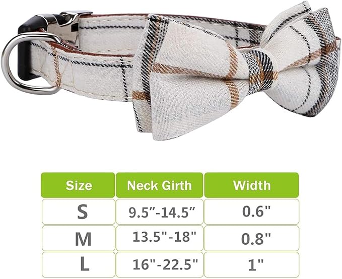 Faleela Soft &Comfy Bowtie Dog Collar,Detachable and Adjustable Bow Tie Collar,for Small Medium Large Pet (L, Beige)