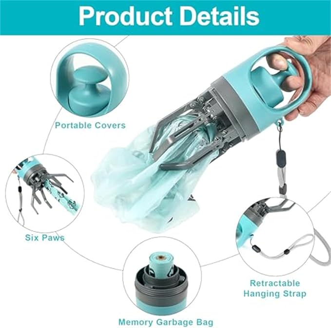 Quick Scoop Poop Scooper, Portable Dog Pooper Scooper, Easy Claw Pick up Tool for Dogs, Leak-Proof Waste Bag Holder for Outdoor Walks (Orange+Orange)