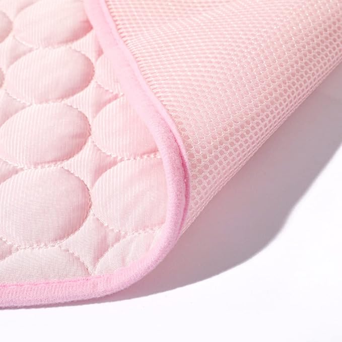 SOMOYA Dog Self Cooling Mat, Pet Washable Cooling Pad Blanket, Ice Silk Sleep Kennel Bed, Non-Toxic Breathable for Large Dogs Cats, Beach (Pink, 27.5x39.4 in)