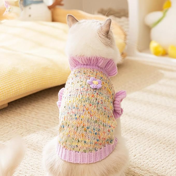 Purple Small Dog Sweater, Knitted Cat Sweater, Holiday Puppy Clothes for Little Dog Girl, Cold Weather Outfit for Kitten Chihuahua Yorkie Teacup Dachshund Pug (Purple, X-Large)
