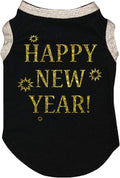 Petitebella Bling Happy New Year Puppy Dog Shirt (Black/Gold, X-Large)