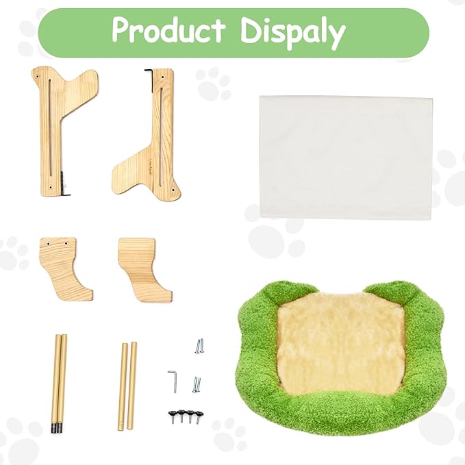 cat Window Perch for Indoor Cats Large Window Hammock with Washable Cover Suitable for All Seasons cat Window Bed for Adults Cats and Kittens(Plant Green)