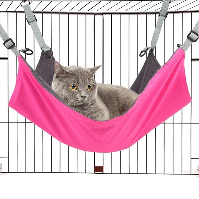 RivenAn Hanging Cat Hammock, Pet Hammock for Cage, Adjustable Cat Bed Two Sides Comfortable/Waterproof Resting Sleepy Pad for Cats Small Dogs Rabbits or Other Small Animals (Pink)