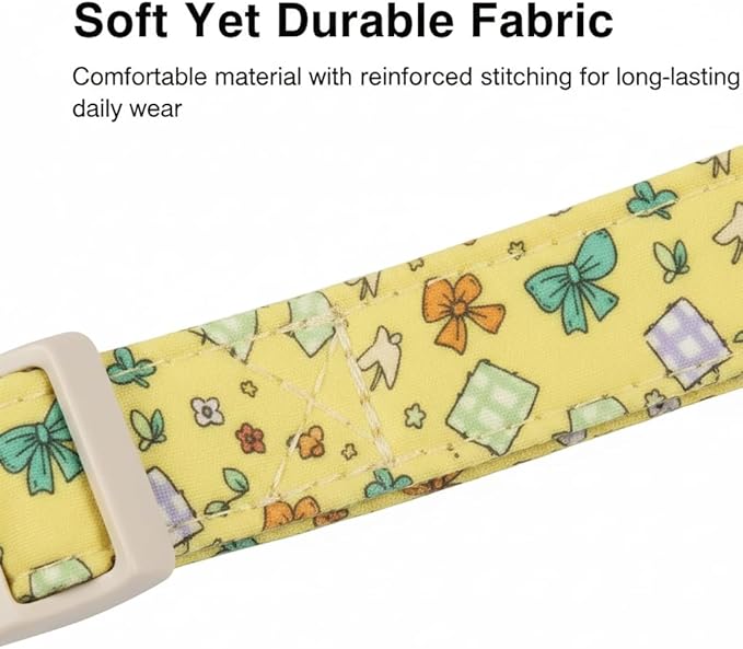Small Dog Collar with Cute Bowtie Print, Girl Dog Collar for Puppy, Extra Small & Small Dogs, Spring Summer Yellow Puppy Collar with Pendant and Soft Fabric, XS