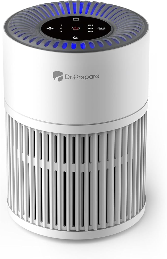Dr.Prepare Air Purifiers for Bedroom,Quiet Air Purifier with 15 dB Sleep Mode & Night Light,H13 HEPA Washable Filter, 360°Air Inlet, 3 Timer 12W Design, Air Cleaner for Pet Dander,smoke