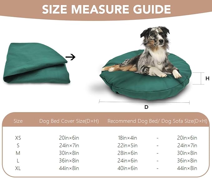 Dog Bed Cover Waterproof Replacement Machine Washable Covers for Dog Bed Heavy Duty Scratch Resistant Mattress Protector Pet Bed Round 20x20 Inch Cover Only Dark Green