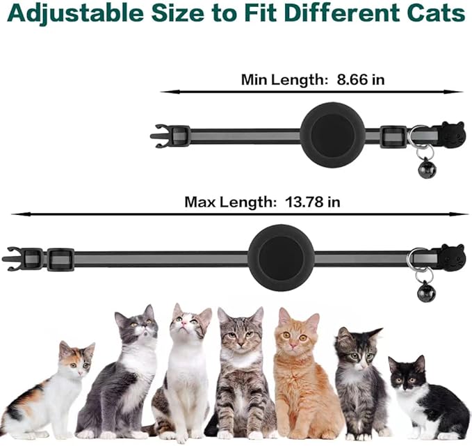 Airtag Cat Collar Breakaway, Reflective Kitten Collar with Apple Air Tag Holder and Bell for Girl Boy Cats, 0.4 Inches in Width and Lightweight (Blue)