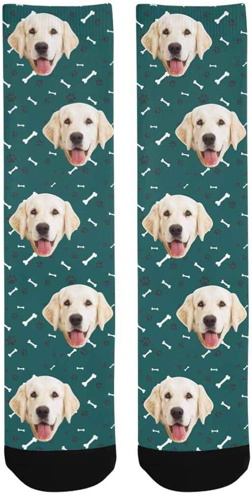 MyPupSocks Custom Personalized Photo Pet Face Socks, Cat and Dog Tracks Paws Bones Crew Socks with Picture for Men Women