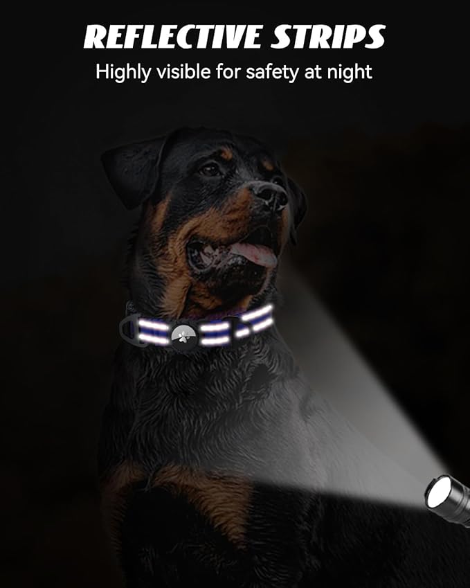 Joytale Airtag Dog Collar, Reflective Pet Collar with Waterproof AirTag Holder, Dual D-Rings, Soft Padded Adjustable for Extra Large Dogs, Navy Blue, XL