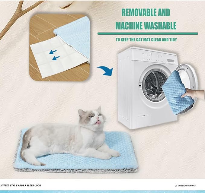 Two Uses'Cat Mat,Self Warming&Cooling Cat Mat.18 * 24in-Cooling Cat Pad.Hot/Cold Mat for Pets.Cats self Heating pad.Dogs and Cats with Ice Gel Bag,Temperature Lock Design,Machine Washable