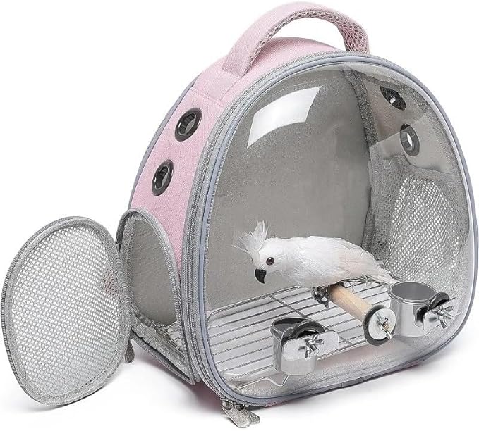 Bird Travel Carrier: Portable Backpack Cage - Breathable Mesh Lightweight Durable Design | Parrot Small Birds Conure Budgie Cockatiel/Outdoor Transport Perch-Integrated Enclosure Use (B3)