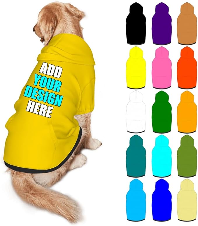 Custom Dog Hoodie Personalized Photo Text Logo Name Dog Clothes, Soft & Warm for Puppy Sweatshirt Hooded for Small Medium Large Dogs Girl/Boy Cats/Kitten, Gold, S