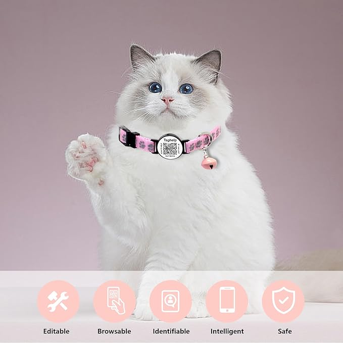 Cat Collar Breakaway with QR Code Name Tag, Reflective Kitten Collars with Bell, Cat ID Tag Personalized, Ultra-Durable, Adjustable, Quick Release, Fits Most Girl Boy Small Large Cats