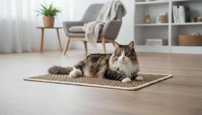 Premium Brazilian Cat Scratcher Mat – 24'' x 16'' Natural Fiber 100% Sisal with Jute Border, Ultra Durable, Scratching Pad, Doormat Rug, Protects Furniture and Carpets (Espresso Brown)