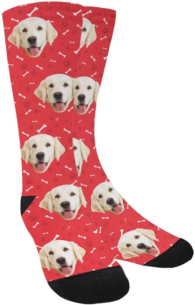 MyPupSocks Custom Personalized Photo Pet Face Socks, Cat and Dog Tracks Paws Bones Crew Socks with Picture for Men Women