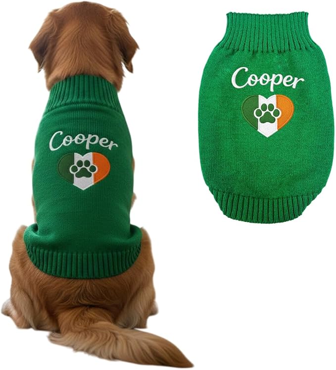 Personalized Dog Sweater, Custom Knit Sweater with Clover Embroidery, St. Patrick's Day Design for Dogs, Ideal Gift for Dog Owners, Pet Apparel Gift#6