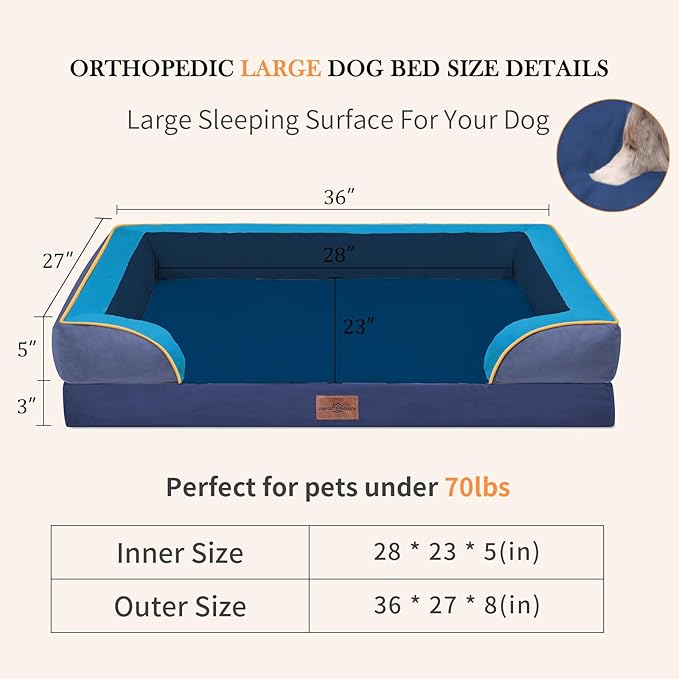 Comfort Expression Orthopedic Dog Bed for Large Dogs 36x27 Inch, Waterproof Egg Crate Foam Large Pet Bed with Removable Bolsters, Dog Couch with Washable Cover & Non-Slip Bottom, Hidden Bay