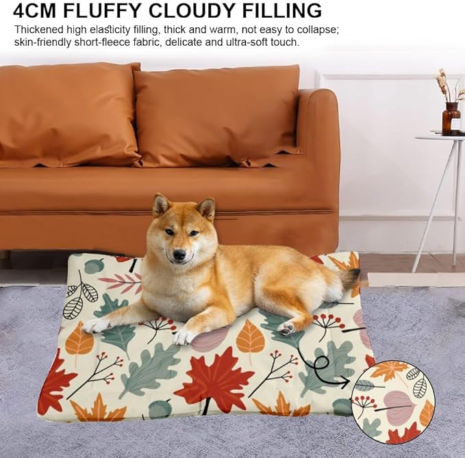 Colorful Leaf Seamless Crate Pad Cat Warming Pad Beds for Household Pets Cozy Cat Bed Non- Slip Bottom Pet Accessories Multi- Scenario Pet Bed Gift Printed Mat 36× 24 Inch