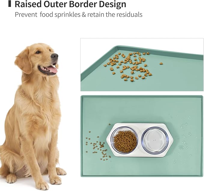 Dog Food Mat,Silicone Waterproof Food Tray,Non Slip Pet Bowl Mats Placemat,0.6" Raised Edge,Suitable for Most Small and Medium Sized Pets,18.5" x 11.5"