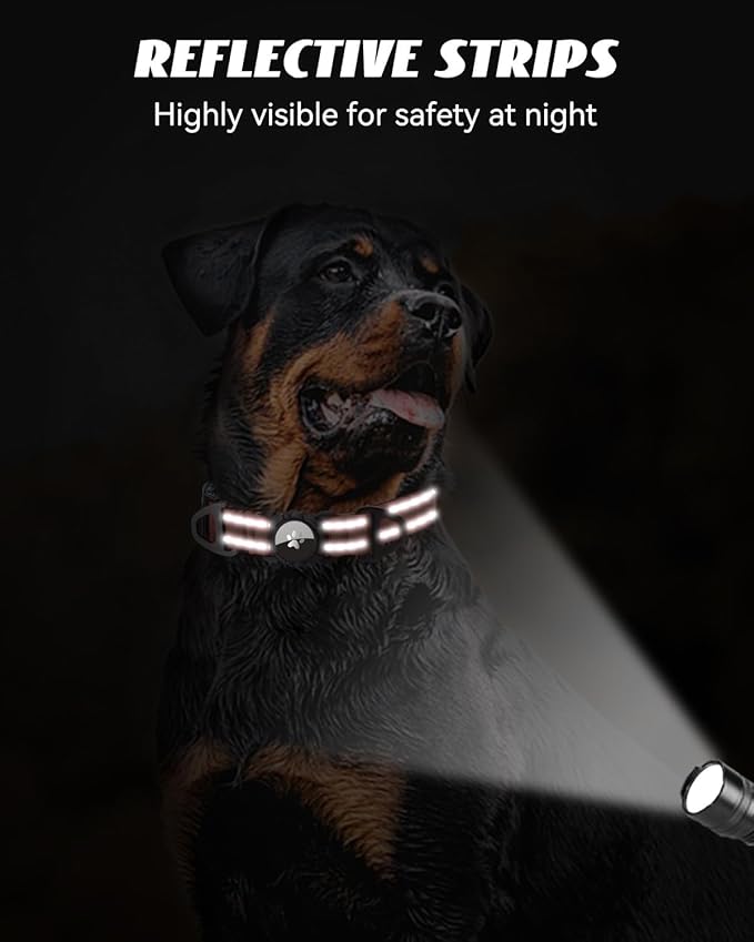 Joytale Airtag Dog Collar, Reflective Pet Collar with Waterproof AirTag Holder, Dual D-Rings, Soft Padded Adjustable for Medium Dogs, Brown, M