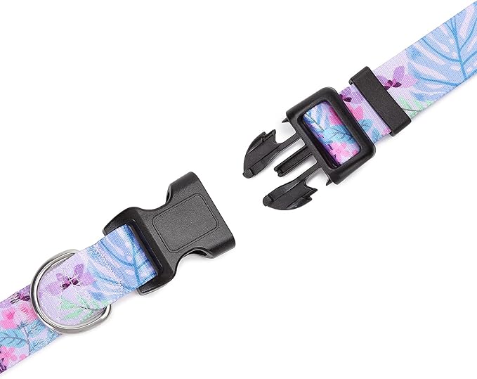 Mercano Adjustable Dog Collar - Special Design Patterns, Soft Nylon Comfortable Durable Pet Collar for Small Medium Large Dogs (S, Floral Purple)