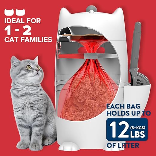 Red Rocket Pets Cat Litter Trash Can Kitty Twister Plus Pack, 12x Refills Bags and 6X Charcoal Sachets, No Smell Litter Storage Container, Litter Disposal System