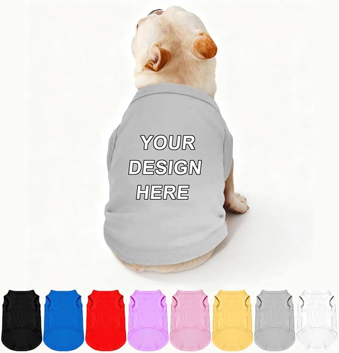 Custom Dog Clothes Shirts for Small Large Dogs Breathable Pet Shirt Customized Image Text Sleeveless Tank Tops for Puppy Cats Customize Pets Apparel Gifts, Gray, 3XL