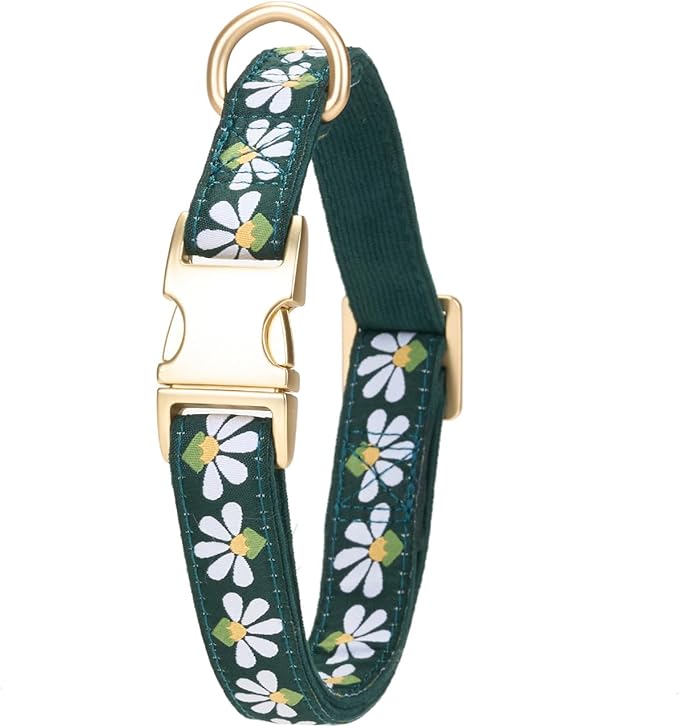 Woven Dog Collar with Metal Buckle Adjustable Jacquard Retro Dog Collars for Small Medium Large Dogs(Green,M)
