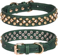 Spiked Dog Collar Soft Pu Leather Mushrooms Rivet Spike Studded Puppy Adjustable Pet Collars for Small Breeds (L, Green3)