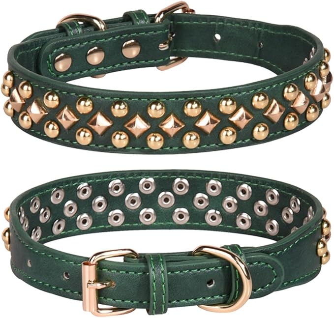 Spiked Dog Collar Soft Pu Leather Mushrooms Rivet Spike Studded Puppy Adjustable Pet Collars for Small Breeds (L, Green3)