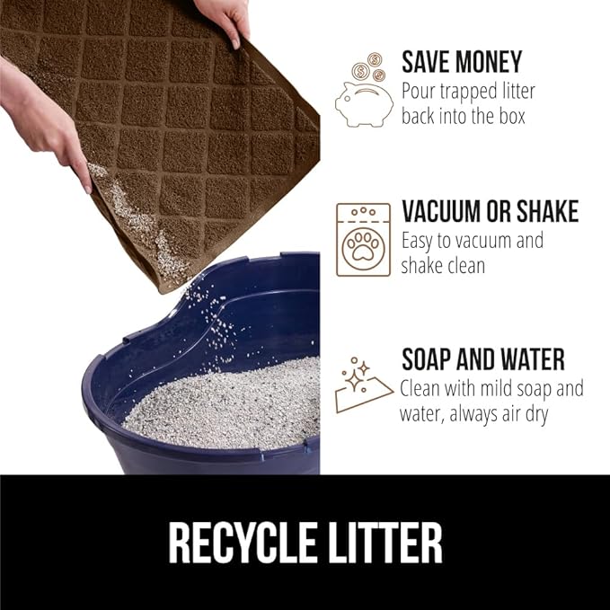 GORILLA GRIP Cat Litter Box Mat, Water Resistant, US Designed Kitty Litter Trapping Mats, Easy to Clean, Scatter Control, Less Mess and Clean Floors, Kitten Supplies for Indoor Cats, 24x17 Brown