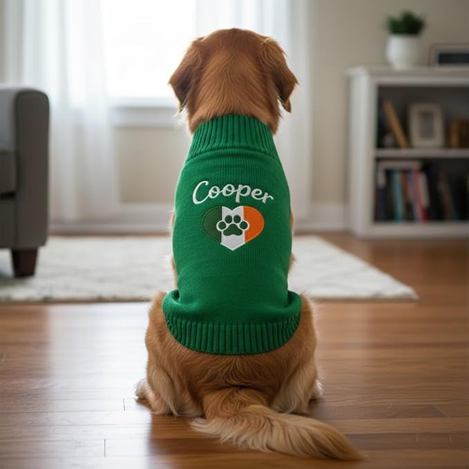 Personalized Dog Sweater, Custom Knit Sweater with Clover Embroidery, St. Patrick's Day Design for Dogs, Ideal Gift for Dog Owners, Pet Apparel Gift#6