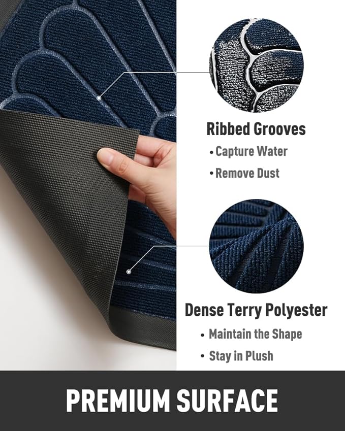 tchdio Semicircular Durable Rubber Doormat- Non Slip Front Door Mat for Outside Inside Entry, Navy Blue 24”x36”