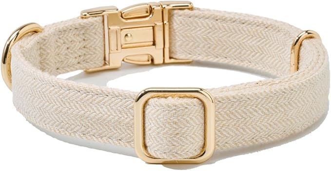 Soft Cotton Hemp Dog Collar with Metal Buckle Adjustable Tweed Dog Collars for Small Medium Large Dogs(Beige,Small)