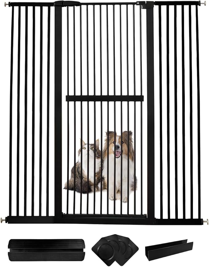 Lumizone Extra Tall Cat Gate 61.02" High Pressure Mounted Extra Wide 55.12"-59.24" (17Sizes) 1.37" Gap No Drilling Auto-Close Tall Pet Gate for Dogs (Black, 55.12"-59.24" W)