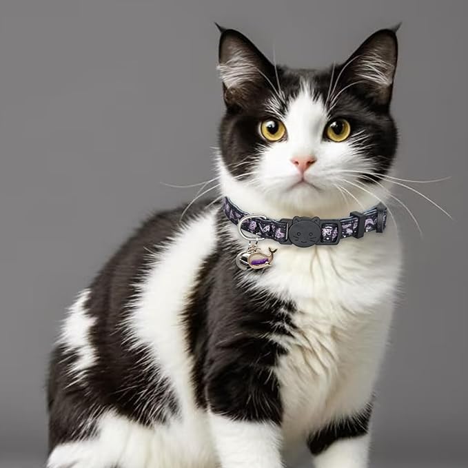 Cat Collar Breakaway, 2 Pack Cotton Cats Collars with Bells, Cute Ocean Shaped for Girl Boy Kittens