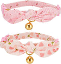 Cotton Bowtie Cat Collar with Bell 2 Pack Adjustable Breakaway Kitten Collars with Removeable Bow Pink Girl Cat Collars