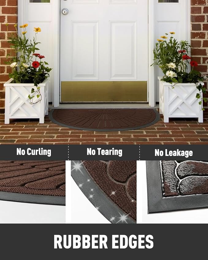 tchdio Door Mat Outdoor Indoor Entrance Doormat-Semicircular Durable Rubber Non Slip Front Door Mat for Outside Inside Entry Entryway Dirt Trapper WelcomeMat for Muddy Paws and Shoes-Brown 17”x30”